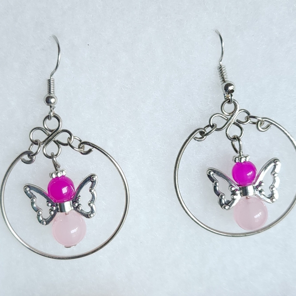 Silver and Pink Angel Wing Earrings Created for Charity.